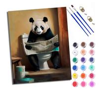 WXRWANG Paint by Numbers for Adults and Beginner Giant Panda Reading Newspaper in Toilet DIY Color Oil Painting Acrylic Paints Home Wall Decor 40x50cm/16x20in with Frame