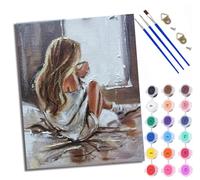 WXRWANG Paint by Numbers for Adults and Beginner Girl by The Window Painting by Number Kits On Canvas Without Frame DIY Color Oil Painting Acrylic Paints Home Wall Decor 40x50cm/16x20in