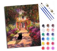 WXRWANG Paint by Numbers for Adults and Beginner Kitten on The Flower Road Painting by Number Kits On Canvas Without Frame DIY Color Oil Painting Acrylic Paints Home Wall Decor 40x50cm/16x20in