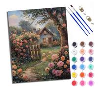 WXRWANG Paint by Numbers for Adults and Beginner Painting by Number A Cottage Surrounded by Roses Without Frame Oil Paintings on Canvas House Wall Decor 16x20in