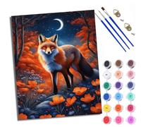 WXRWANG Paint by Numbers for Adults and Beginner Painting by Number A red Fox Under the Moon and Among the Flowers with Frame Oil Paintings on Canvas House Wall Decor 16x20in