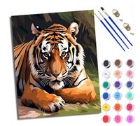 WXRWANG Paint by Numbers for Adults and Beginner Painting by Number A Tiger Lying Down with Frame Oil Paintings on Canvas House Wall Decor 16x20in