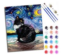 WXRWANG Paint by Numbers for Adults and Beginner Painting by Number Black cat in The Moonlight Without Frame Oil Paintings on Canvas House Wall Decor 16x20in