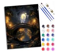 WXRWANG Paint by Numbers for Adults and Beginner Painting by Number Bridge and Moonlight Castle Without Frame Oil Paintings on Canvas House Wall Decor 16x20in
