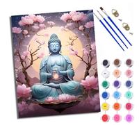 WXRWANG Paint by Numbers for Adults and Beginner Painting by Number Buddha Statue in Meditation amidst Flowers and Moonlight Without Frame Oil Paintings on Canvas House Wall Decor 16x20in