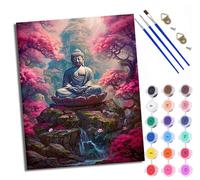 WXRWANG Paint by Numbers for Adults and Beginner Painting by Number Buddha Statue in Sakura Valley Without Frame Oil Paintings on Canvas House Wall Decor 16x20in