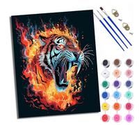 WXRWANG Paint by Numbers for Adults and Beginner Painting by Number Burning Tiger Without Frame Oil Paintings on Canvas House Wall Decor 16x20in
