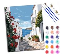 WXRWANG Paint by Numbers for Adults and Beginner Painting by Number Coastal Town Streets Without Frame Oil Paintings on Canvas House Wall Decor 16x20in