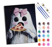 WXRWANG Paint by Numbers for Adults and Beginner Painting by Number Cute Ghost Eating Pizza Without Frame Oil Paintings on Canvas House Wall Decor 16x20in