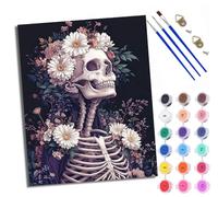 WXRWANG Paint by Numbers for Adults and Beginner Painting by Number Daisy Skull Floral Arrangement with Frame Oil Paintings on Canvas House Wall Decor 16x20in