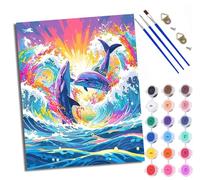 WXRWANG Paint by Numbers for Adults and Beginner Painting by Number Dolphins in The Waves Without Frame Oil Paintings on Canvas House Wall Decor 16x20in