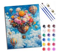 WXRWANG Paint by Numbers for Adults and Beginner Painting by Number Flower Clusters, hot air Balloons, Clouds in the Sky with Frame Oil Paintings on Canvas House Wall Decor 16x20in