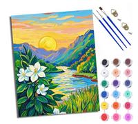 WXRWANG Paint by Numbers for Adults and Beginner Painting by Number Flowers by The River at Sunset Without Frame Oil Paintings on Canvas House Wall Decor 16x20in