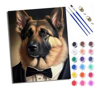WXRWANG Paint by Numbers for Adults and Beginner Painting by Number German Shepherd Bow Tie Portrait with Frame Oil Paintings on Canvas House Wall Decor 16x20in