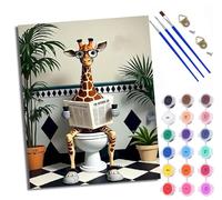 WXRWANG Paint by Numbers for Adults and Beginner Painting by Number Giraffe on The Toilet Without Frame Oil Paintings on Canvas House Wall Decor 16x20in