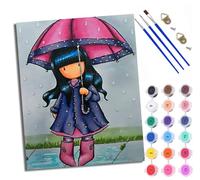 WXRWANG Paint by Numbers for Adults and Beginner Painting by Number Girl Holding an Umbrella in The rain Without Frame Oil Paintings on Canvas House Wall Decor 16x20in