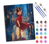 WXRWANG Paint by Numbers for Adults and Beginner Painting by Number Girl in Red on a Rainy Night Without Frame Oil Paintings on Canvas House Wall Decor 16x20in