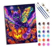 WXRWANG Paint by Numbers for Adults and Beginner Painting by Number Halloween Cat-Winged Pumpkin Picture with Frame Oil Paintings on Canvas House Wall Decor 16x20in