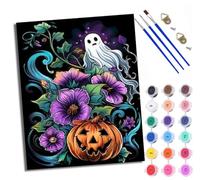WXRWANG Paint by Numbers for Adults and Beginner Painting by Number Halloween Flower Ghost Pumpkin with Frame Oil Paintings on Canvas House Wall Decor 16x20in