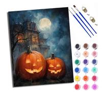 WXRWANG Paint by Numbers for Adults and Beginner Painting by Number Halloween Haunted House Pumpkin Lantern Without Frame Oil Paintings on Canvas House Decor 16x20in