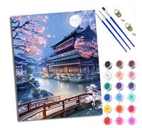 WXRWANG Paint by Numbers for Adults and Beginner Painting by Number Japanese Style Night Scene Without Frame Oil Paintings on Canvas House Wall Decor 16x20in