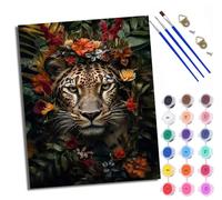 WXRWANG Paint by Numbers for Adults and Beginner Painting by Number Leopard Head in the Flower with Frame Oil Paintings on Canvas House Wall Decor 16x20in
