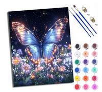 WXRWANG Paint by Numbers for Adults and Beginner Painting by Number Luminous Blue Butterfly Flower Bush Without Frame Oil Paintings on Canvas House Wall Decor 16x20in