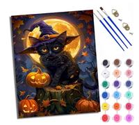 WXRWANG Paint by Numbers for Adults and Beginner Painting by Number Next to the Halloween Black cat Pumpkin with Frame Oil Paintings on Canvas House Wall Decor 16x20in