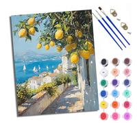 WXRWANG Paint by Numbers for Adults and Beginner Painting by Number Orange Trees by The sea Without Frame Oil Paintings on Canvas House Wall Decor 16x20in