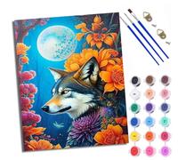 WXRWANG Paint by Numbers for Adults and Beginner Painting by Number Portrait of a Wolf Under The Moon Without Frame Oil Paintings on Canvas House Wall Decor 16x20in