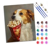 WXRWANG Paint by Numbers for Adults and Beginner Painting by Number Puppy Eating Popcorn Without Frame Oil Paintings on Canvas House Wall Decor 16x20in