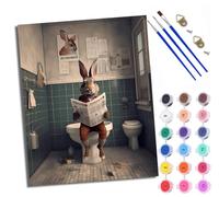 WXRWANG Paint by Numbers for Adults and Beginner Painting by Number Rabbit Reading Newspaper in Toilet Without Frame Oil Paintings on Canvas House Wall Decor 16x20in