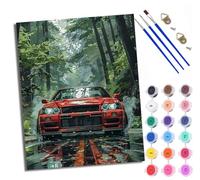 WXRWANG Paint by Numbers for Adults and Beginner Painting by Number Red Sports car in The Forest Without Frame Oil Paintings on Canvas House Wall Decor 16x20in