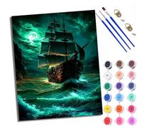 WXRWANG Paint by Numbers for Adults and Beginner Painting by Number Sailing Ship Under The Moonlight Without Frame Oil Paintings on Canvas House Wall Decor 16x20in
