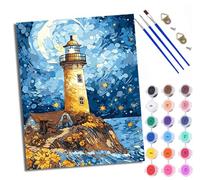 WXRWANG Paint by Numbers for Adults and Beginner Painting by Number Starry Night Lighthouse Without Frame Oil Paintings on Canvas House Decor 16x20in