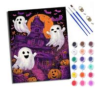 WXRWANG Paint by Numbers for Adults and Beginner Painting by Number Three Ghosts in the Haunted House with Frame Oil Paintings on Canvas House Wall Decor 16x20in