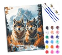 WXRWANG Paint by Numbers for Adults and Beginner Painting by Number Two Wolves Under the Snow Mountain with Frame Oil Paintings on Canvas House Wall Decor 16x20in