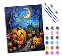 WXRWANG Paint by Numbers for Adults and Beginner Pumpkin Road Crescent Bat Painting by Number Kits On Canvas Without Frame Color Oil Painting Acrylic Paints Home Decor 40x50cm