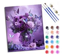 WXRWANG Paint by Numbers for Adults and Beginner Purple vase and Purple Roses Painting by Number Kits On Canvas Without Frame DIY Color Oil Painting Acrylic Paints Home Wall Decor 40x50cm/16x20in