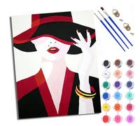 WXRWANG Paint by Numbers for Adults and Beginner Red hat and red Lips Painting by Number Kits On Canvas Without Frame Color Oil Painting Acrylic Paints Home Wall Decor 40x50cm