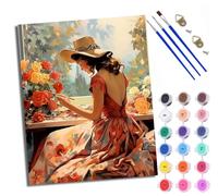 WXRWANG Paint by Numbers for Adults and Beginner She Paints by The Window Painting by Number Kits On Canvas Without Frame DIY Color Oil Painting Acrylic Paints Home Wall Decor 40x50cm/16x20in