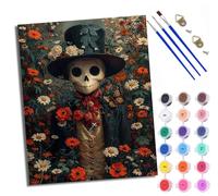 WXRWANG Paint by Numbers for Adults and Beginner Skeleton in The Flowers Painting by Number Kits On Canvas Without Frame DIY Color Oil Painting Acrylic Paints Home Wall Decor 40x50cm/16x20in