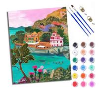 WXRWANG Paint by Numbers for Adults and Beginner Small Town Under The Blue Sky Painting by Number Kits On Canvas Without Frame DIY Color Oil Painting Acrylic Paints Home Wall Decor 40x50cm/16x20in