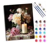 WXRWANG Paint by Numbers for Adults and Beginner Still Life with Peonies and Candles Color Oil Painting Acrylic Paints Home Wall Decor 40x50cm with Frame