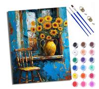WXRWANG Paint by Numbers for Adults and Beginner Sunflowers on The windowsill Painting by Number Kits On Canvas Without Frame DIY Color Oil Painting Acrylic Paints Home Wall Decor 40x50cm/16x20in