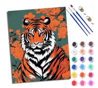 WXRWANG Paint by Numbers for Adults and Beginner Tiger in The Flowers Painting by Number Kits On Canvas Without Frame DIY Color Oil Painting Acrylic Paints Home Wall Decor 40x50cm/16x20in