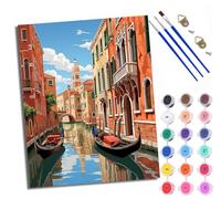 WXRWANG Paint by Numbers for Adults and Beginner Venice Canal Boats Painting by Number Kits On Canvas Without Frame DIY Color Oil Painting Acrylic Paints Home Wall Decor 40x50cm/16x20in