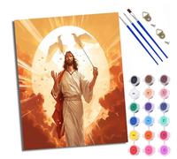 WXRWANG Paint by Numbers for Adults and Beginner White Dove and Jesus Painting by Number Kits On Canvas Without Frame DIY Color Oil Painting Acrylic Paints Home Wall Decor 40x50cm/16x20in