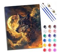 WXRWANG Paint by Numbers for Adults and Beginner Wolf Under The Moonlight Painting by Number Kits On Canvas Without Frame DIY Color Oil Painting Acrylic Paints Home Wall Decor 40x50cm/16x20in