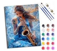 WXRWANG Paint by Numbers for Adults and Beginner Woman Playing The Saxophone Painting by Number Kits On Canvas Without Frame DIY Color Oil Painting Acrylic Paints Home Wall Decor 40x50cm/16x20in